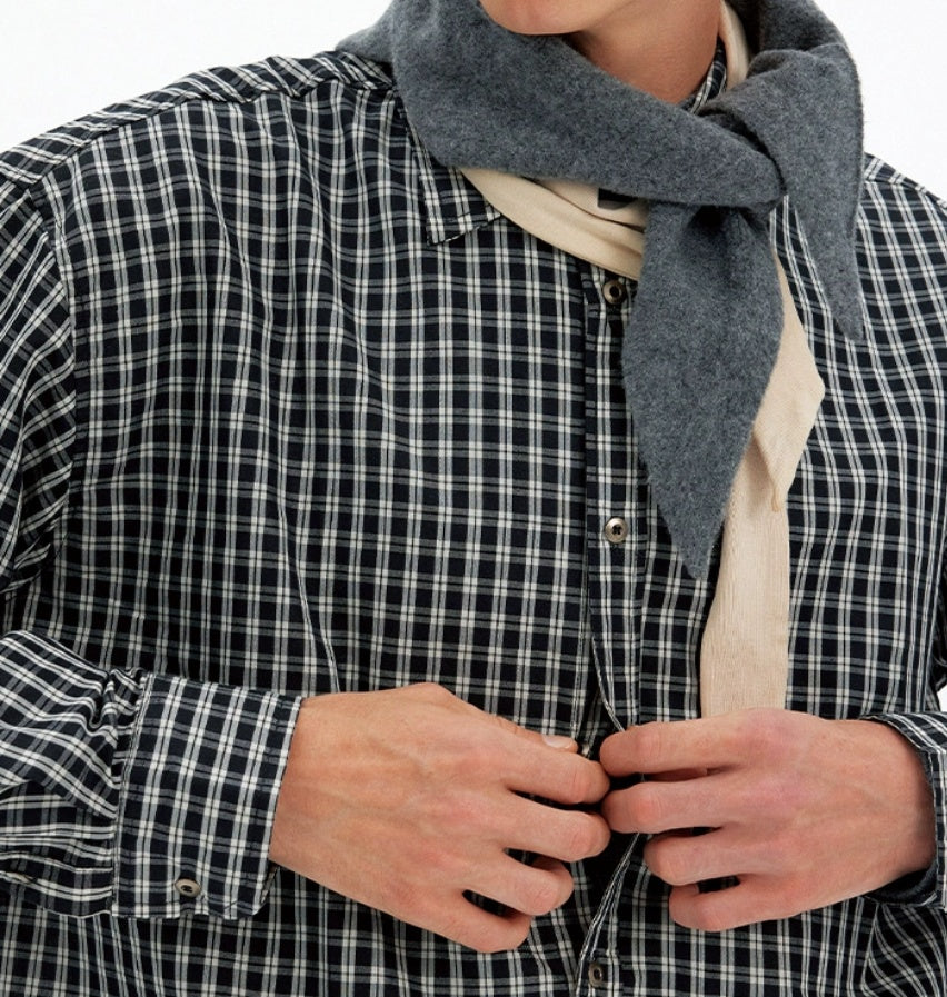 Retro Minimalist Color Block Plaid Long Sleeve Shirt