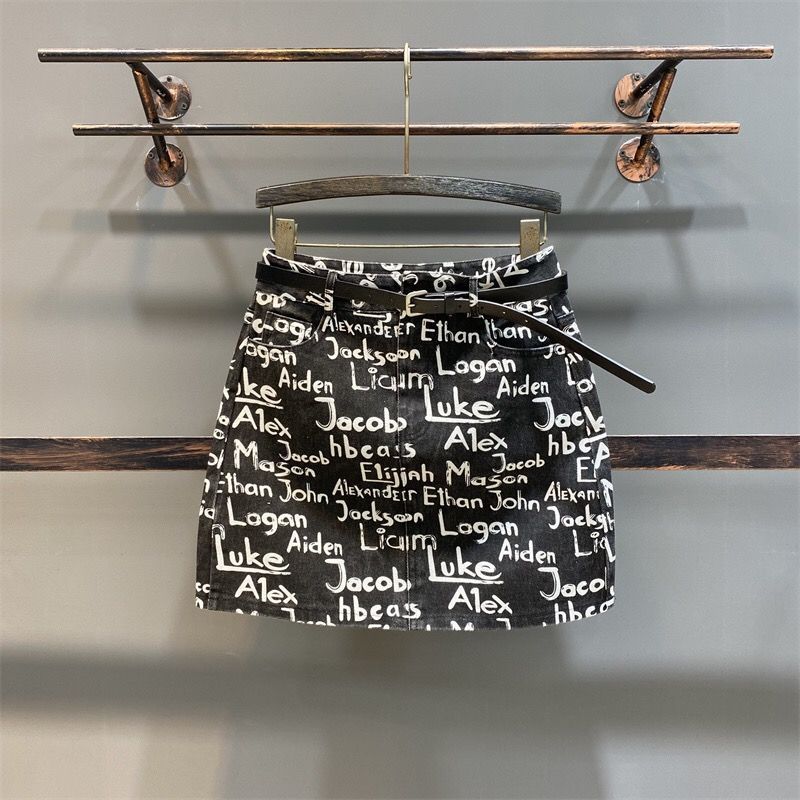 Summer Letter Print Casual High Waist Sheath Skirt