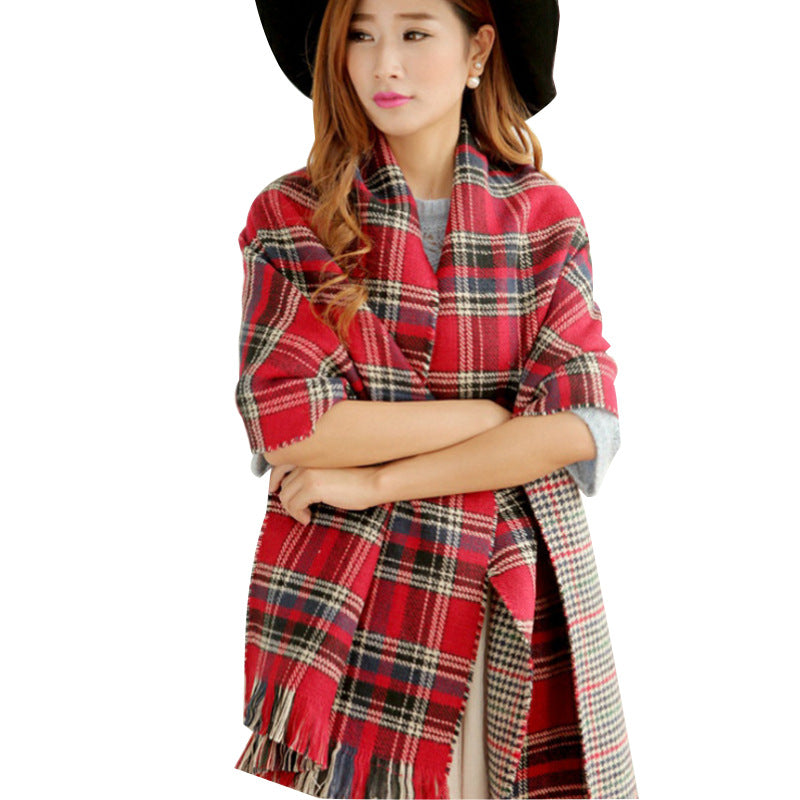 Faux Cashmere Double Faced Plaid Blanket Scarf