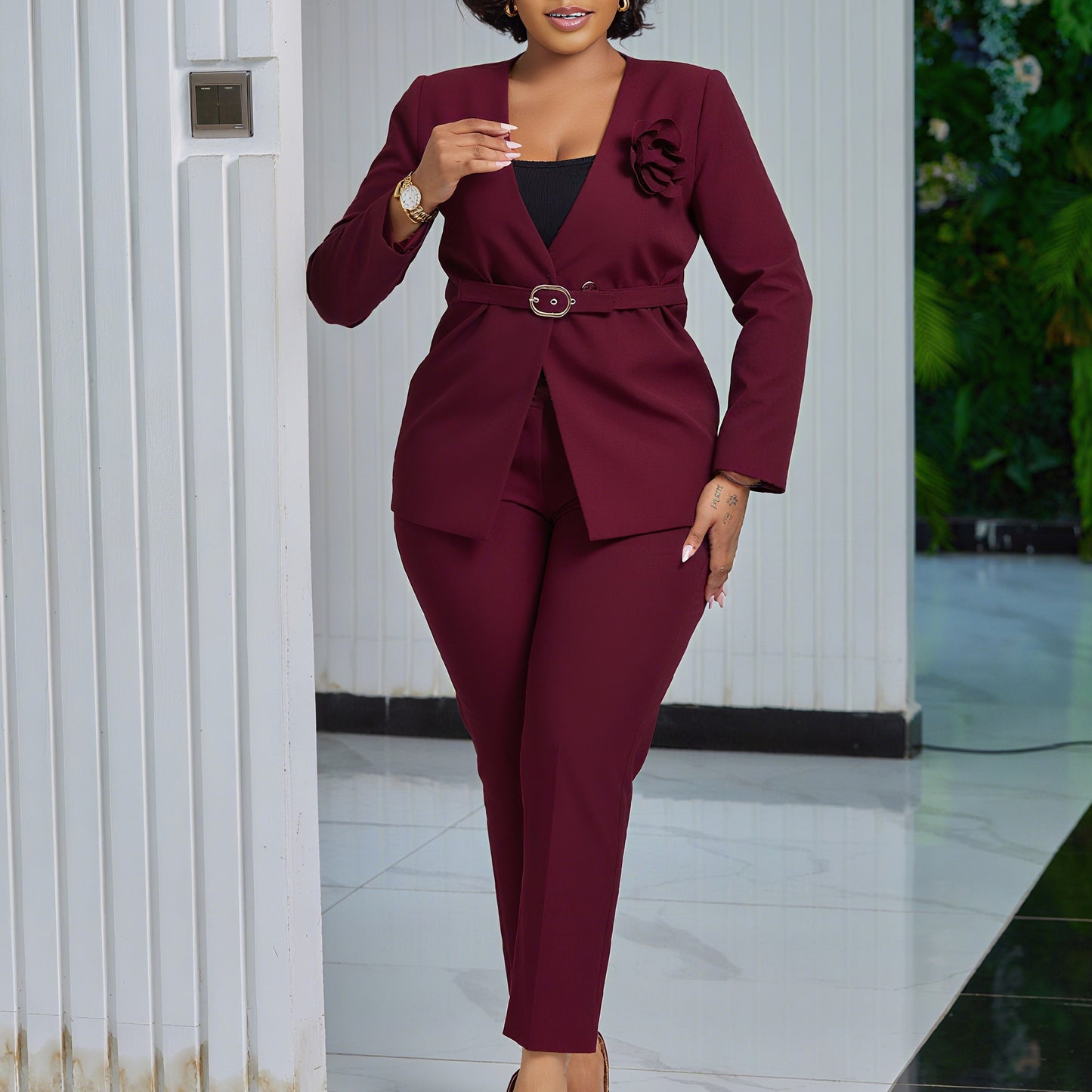 Solid Color Fashion Suit Pants Two-piece Set