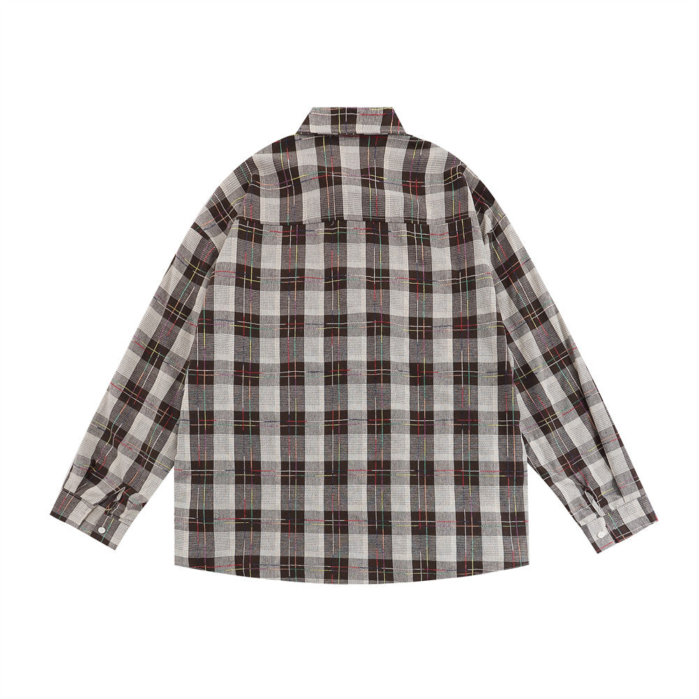 Cartoon Embroidered Bear Lapel Long Sleeve Shirt Outer Wear Loose Casual