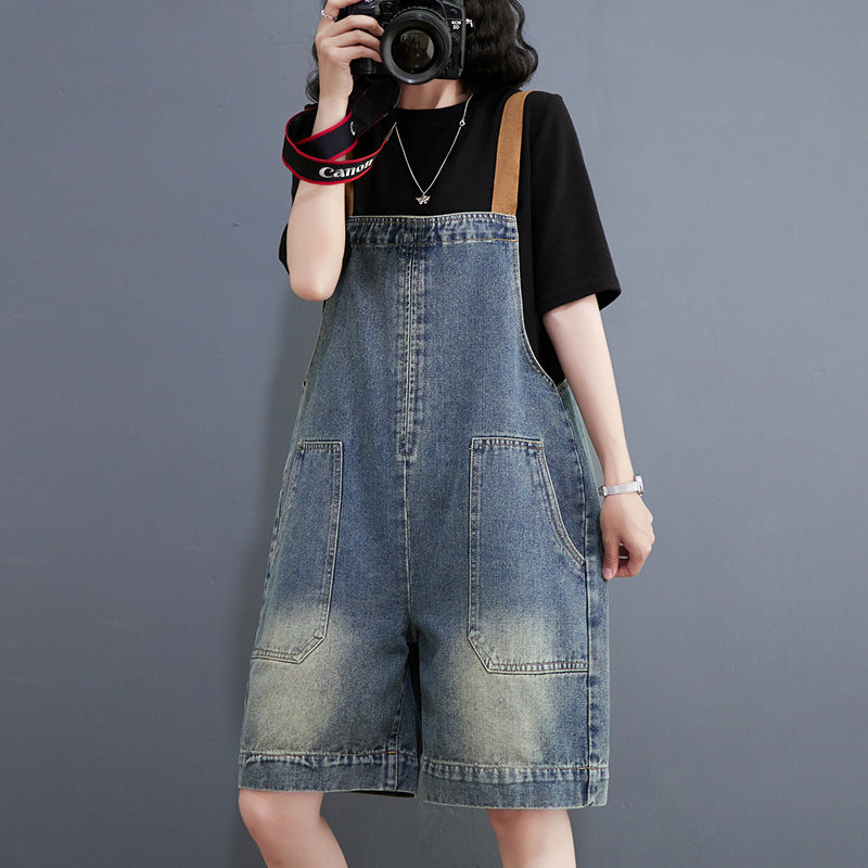 Art Loose-fitting Versatile Plus Size Shoulder Strap Jeans