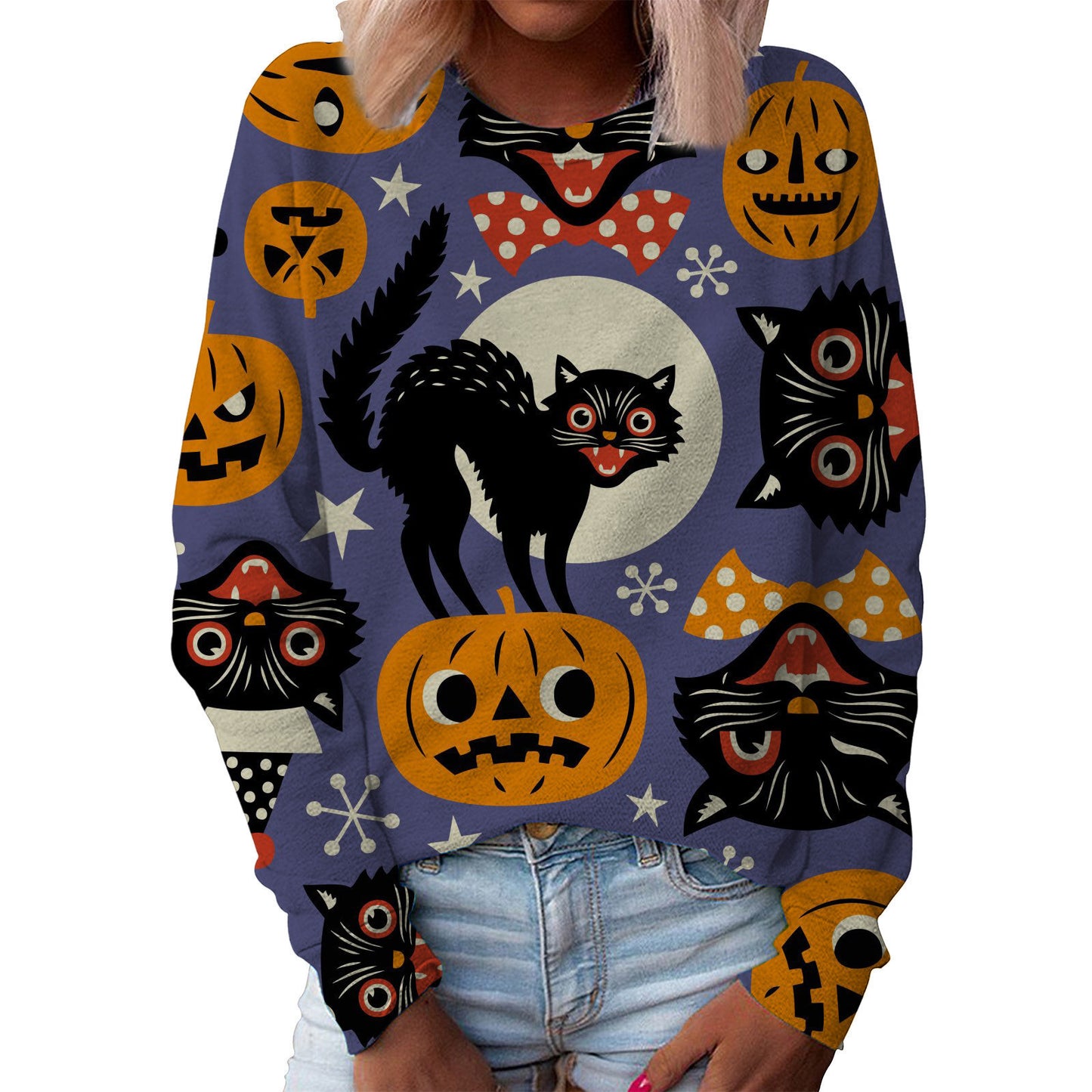 Jul Dame Top Halloween Hoveddel Printet Rund Hals