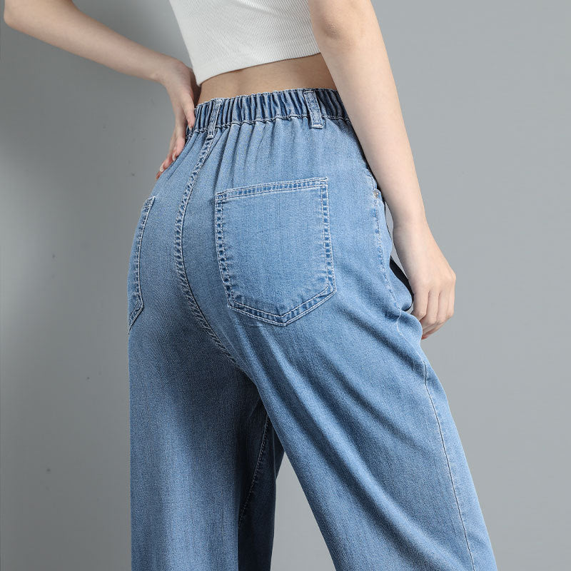 High Waist Straight Small Ice Silk Wide-leg Pants