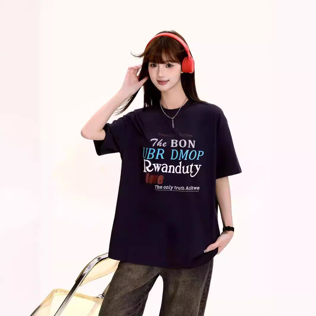 Retro Short Sleeve T-shirt Women's Letter Printing