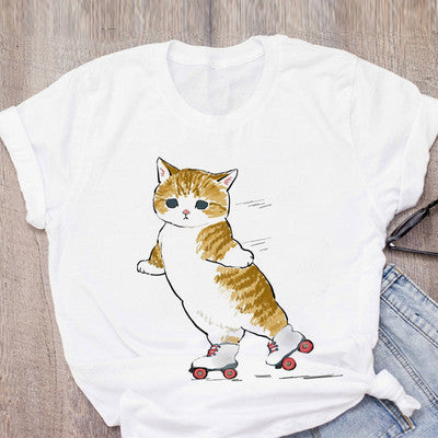Personality Cute Cat Print Fashion Girlfriends Couple T-shirt