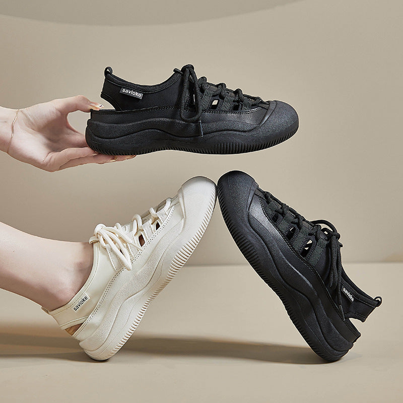 Hollow-out Canvas Shoes Korean Style Student White Flat Breathable Half Support