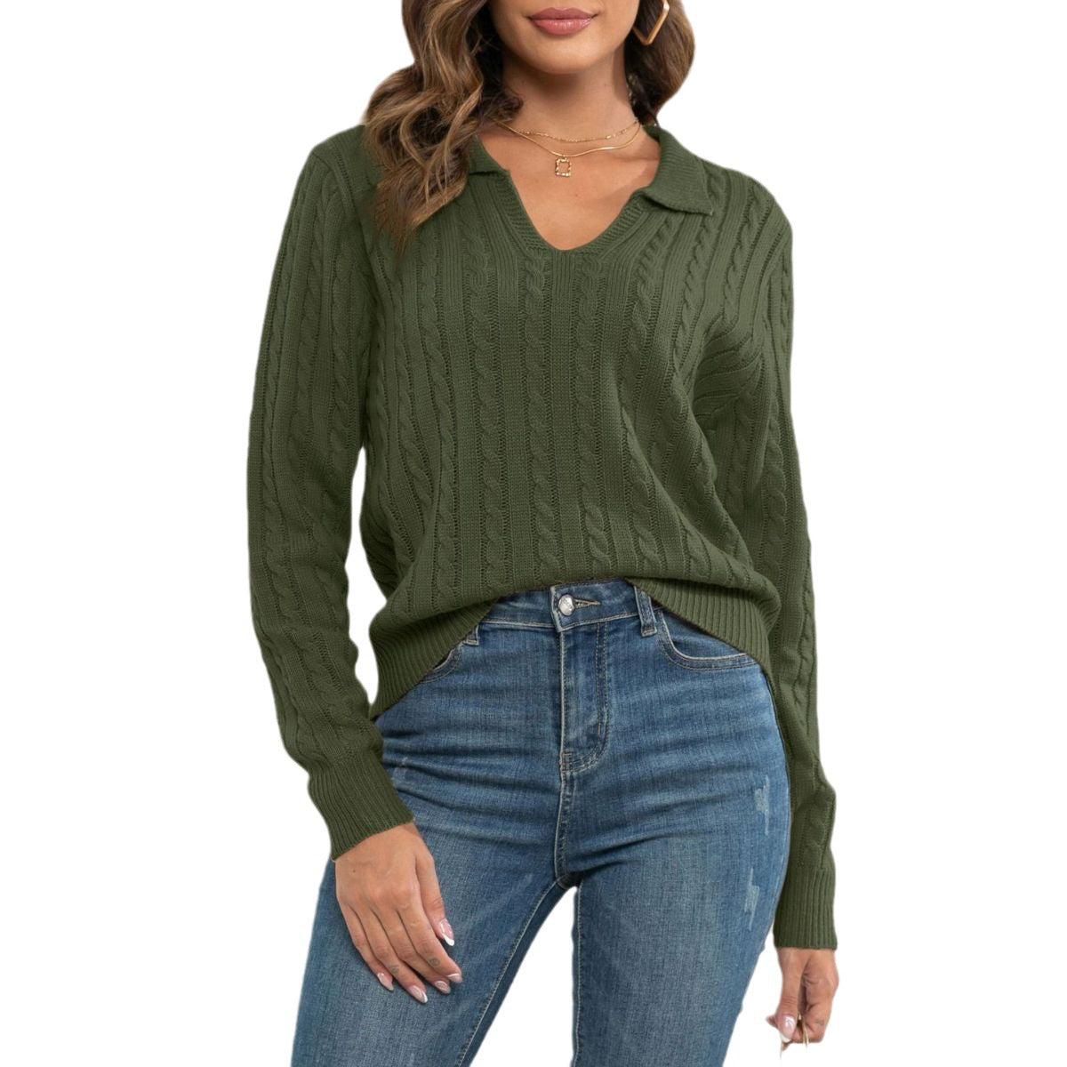 Women's Pullover Loose-fitting Long Sleeves Lapel Twist Sweater