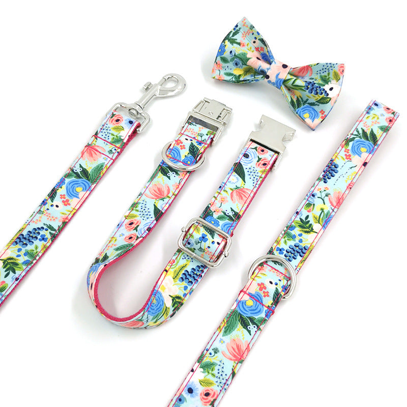 Printed Big Dog Leash Collar Pet Collar Bow Tie Suit