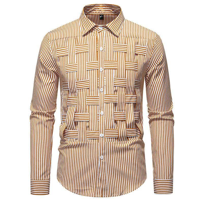 Striped Woven Plaid Men's Spring And Autumn Ruan Handsome High-grade Shirt