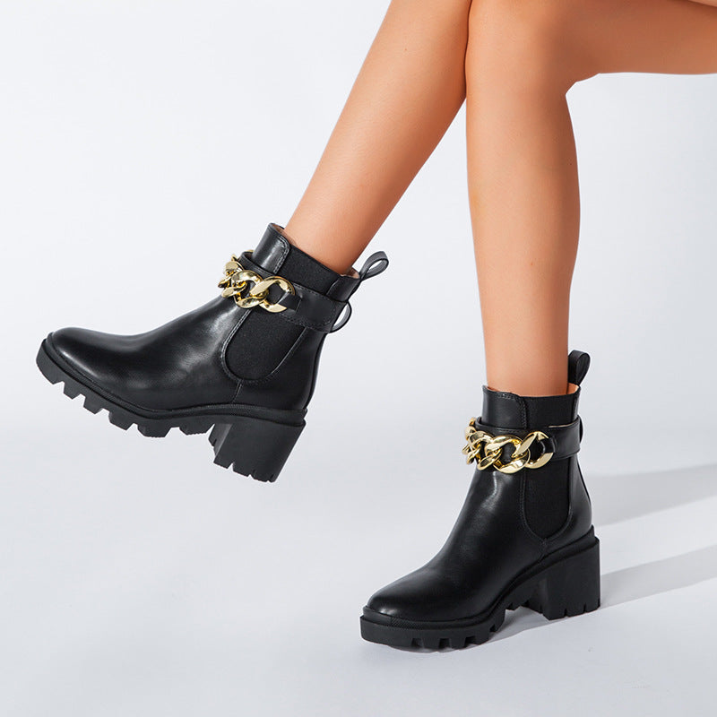 Versatile Chunky High Heel Sleeve Fleece Ankle Boots