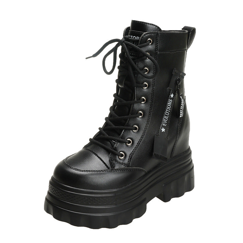 Womens Non-Slip High-Top Ankle Boots With Side Zipper And Laces