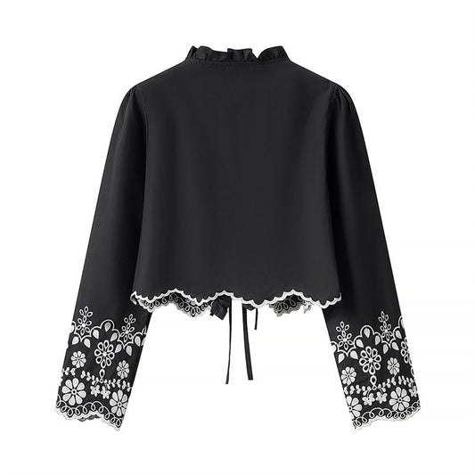 Stylish Simple And Versatile Hollow Embroidered Cotton Top