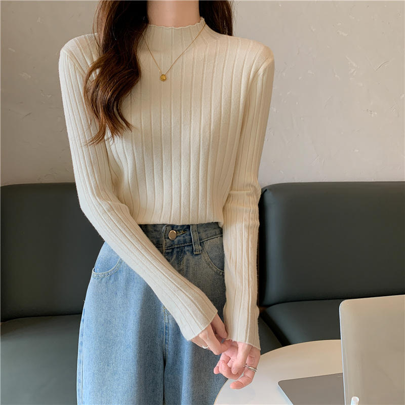 Half High Collar Inner Lining Bottom Sweater Slim Fit Fit Long Sleeved Sweater