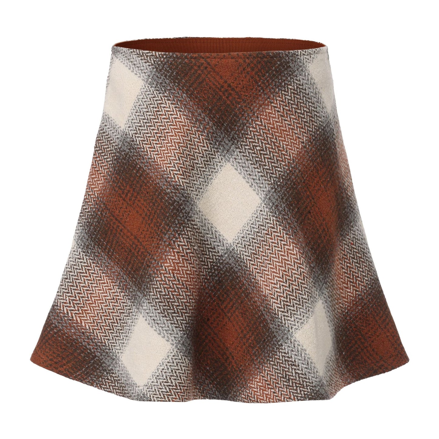Woolen Midi High-waisted Plaid A-line Skirt European And American Style