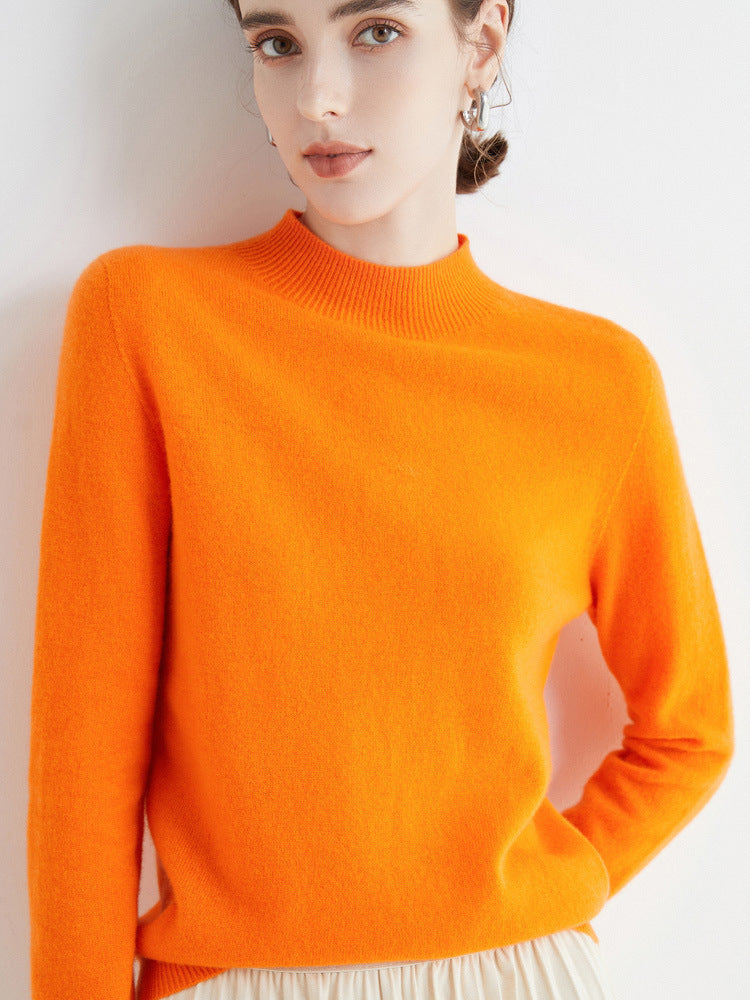 Half High Collar Pure Wool Women's Long Sleeved Knitted Base Sweater