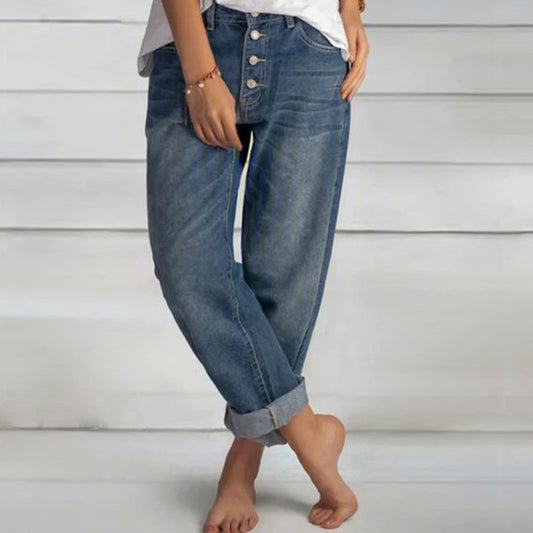 New Jeans Loose Leisure All-matching Simple And Thin Half-length Pants Straight-leg Pants Women