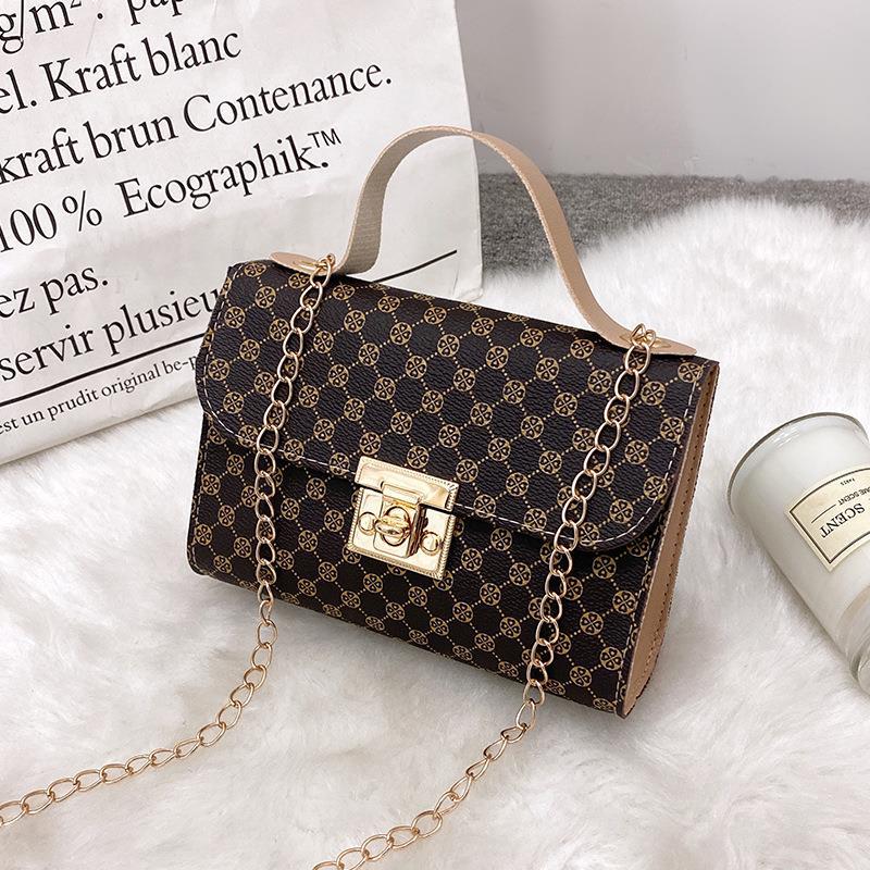 Women's Fashion Multi-grain Locking Chain Small Square Bag