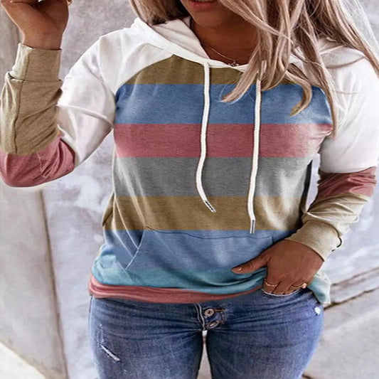 European And American Fashion Striped Women's Printed Long-sleeved Hoodie