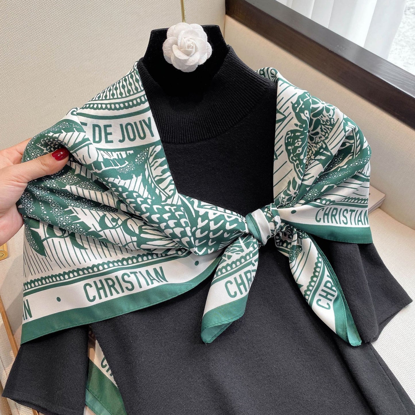 Spring Summer Geometric Pattern Blue Plain Print Scarf