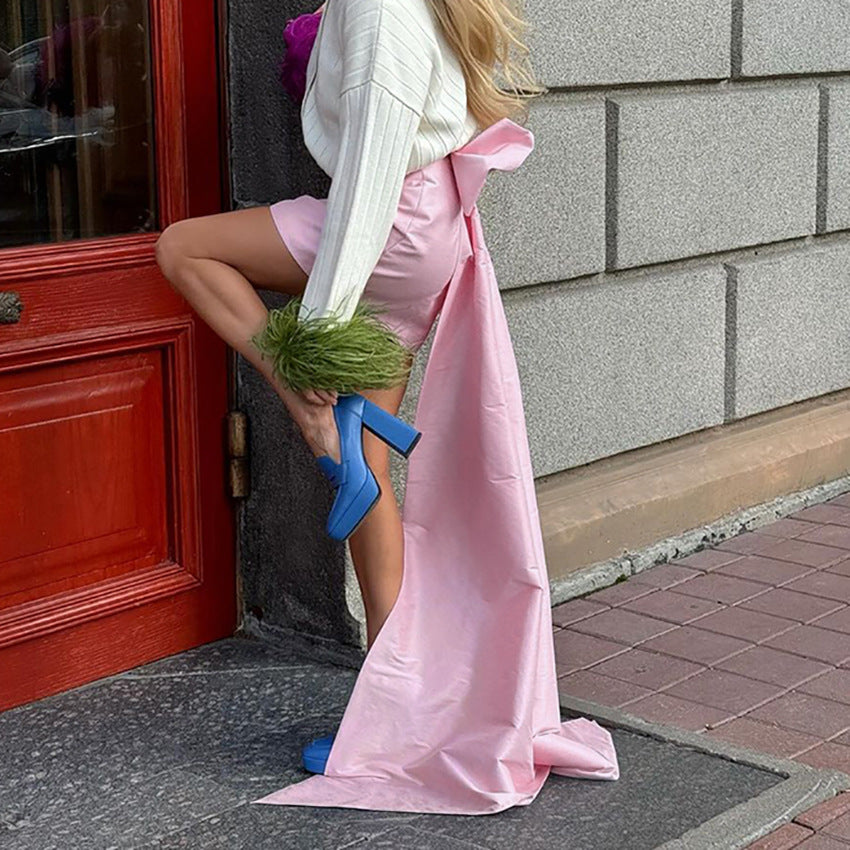 Matte Bow Straight Skirt Short