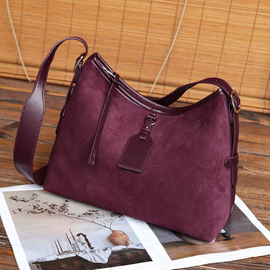 Womens Large-Capacity Simple Leather Commuter Shoulder Bag