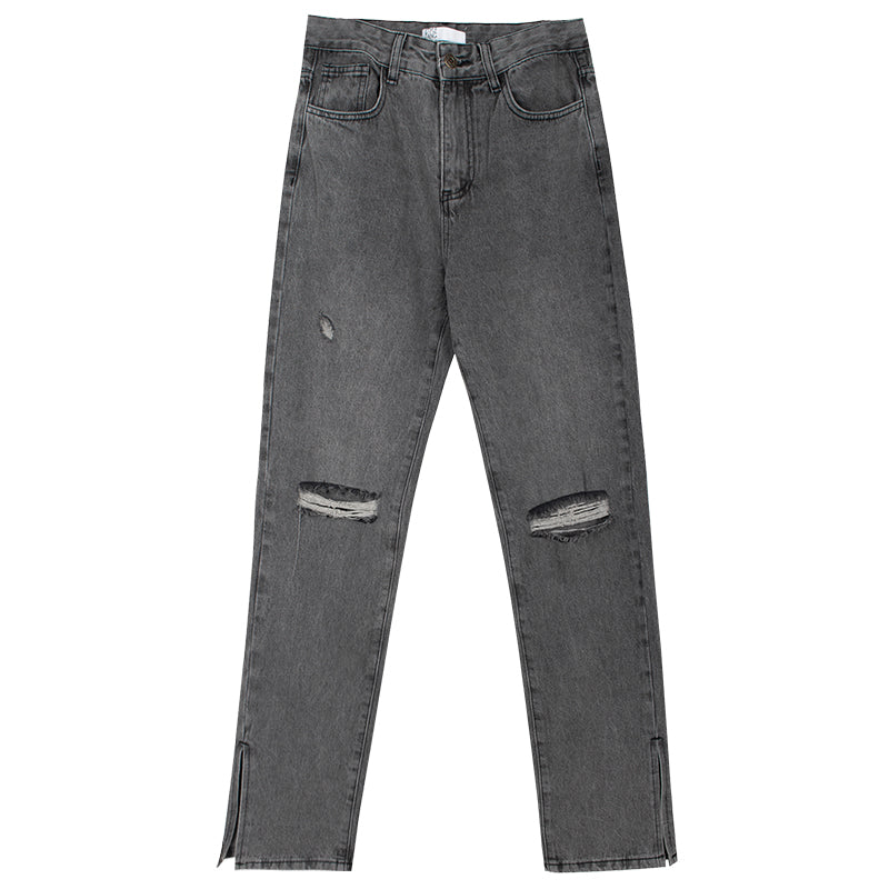 Women's High-rise Ripped Slit Floor Jeans