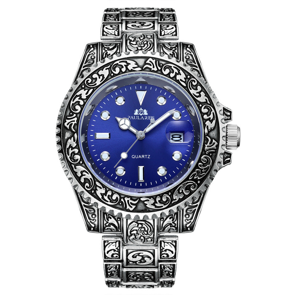 Quartz Carved Water Ghost Calendar Luminous Men's Watch