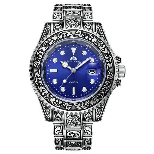 Quartz Carved Water Ghost Calendar Luminous Men's Watch