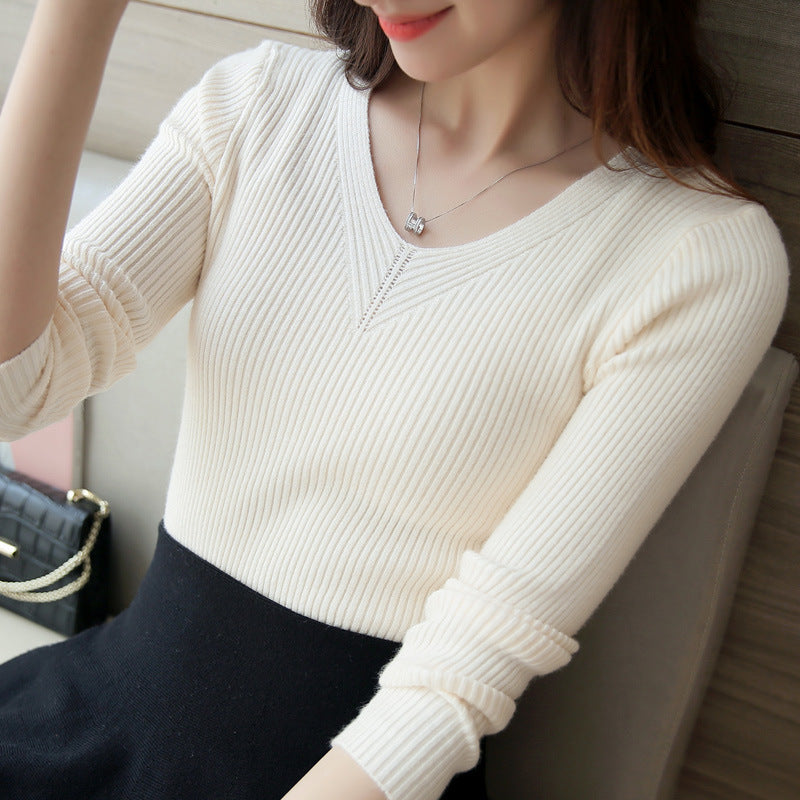 Women's Slim-fit Long-sleeved Pullover Skinny V-neck Sweater