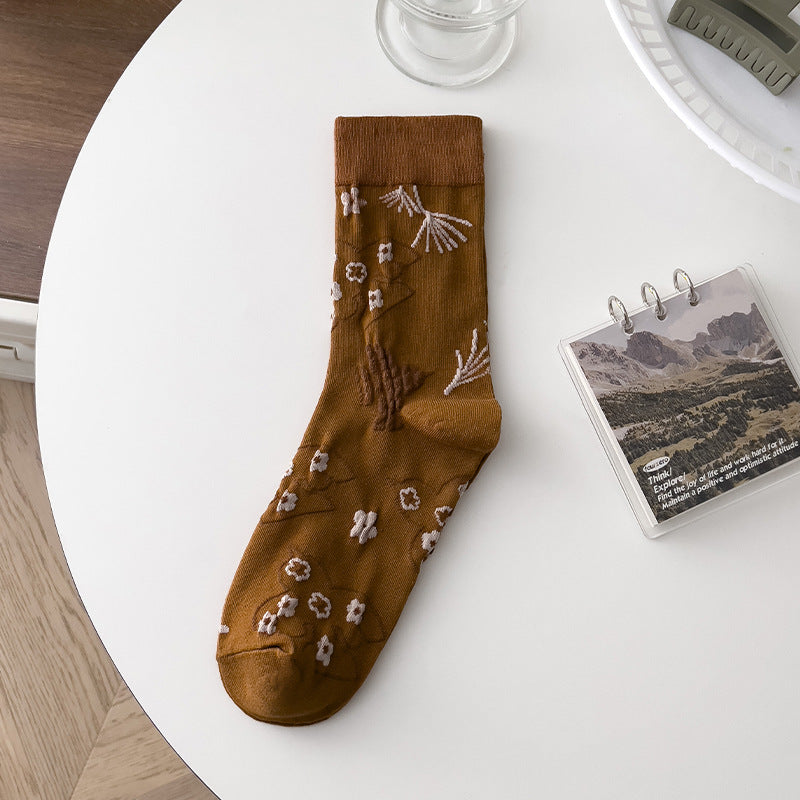 Retro Artistic Personality Flower Mushroom Tube Socks