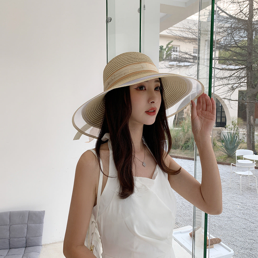 Women's Streamer Mesh Straw Hat Spring Summer