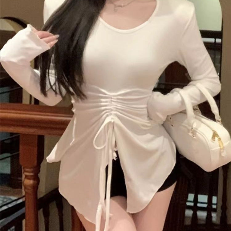 Womens Drawstring Long-sleeve Base Layer Top