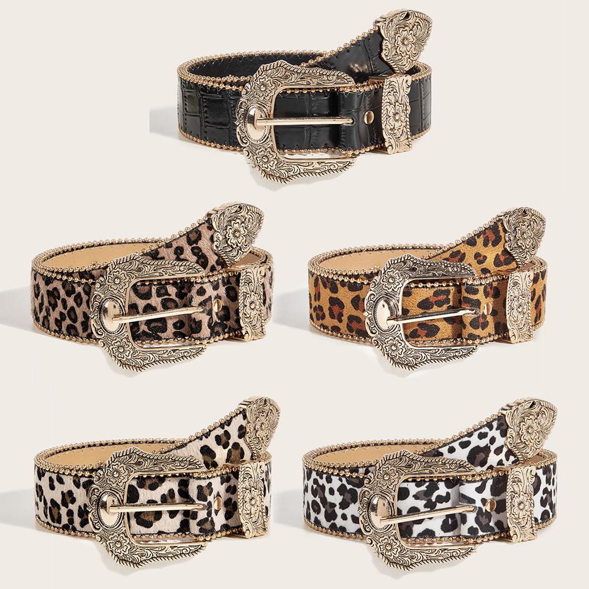 Vintage Damebælte med Leopardprint i Amerikansk Stil