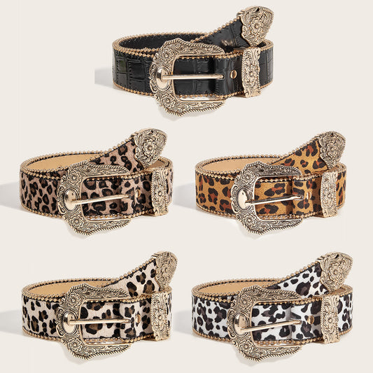 Vintage Damebælte med Leopardprint i Amerikansk Stil