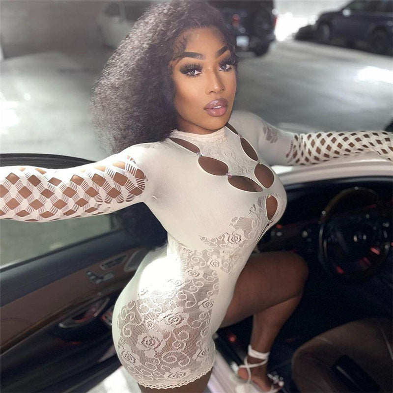 Lady Sexy Mesh See-through Hollow Siamese Shorts