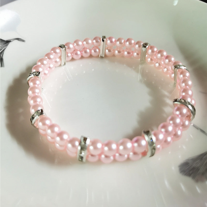 Pet Supplies Two Row Pearl Necklace With Elastic