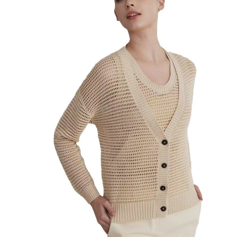 V-neck Linen Knitted Cardigan Jacket