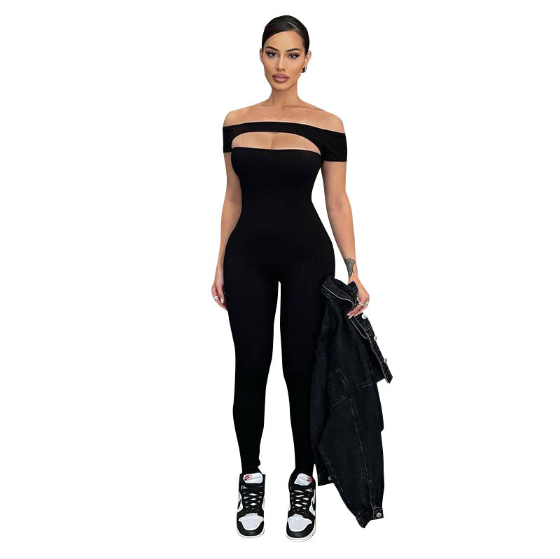 Off-shoulder Short Sleeve Exercise Casual Pants Jumpsuit