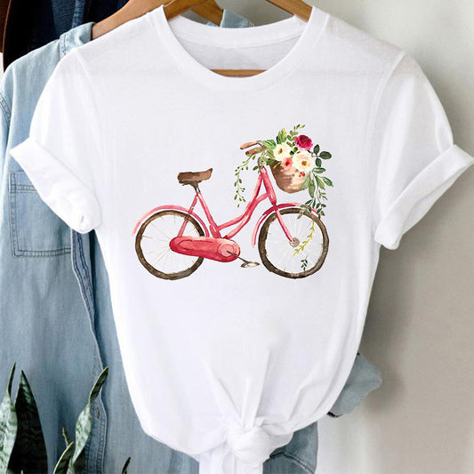 Floral Bicycle Short Sleeve Women's Shirt