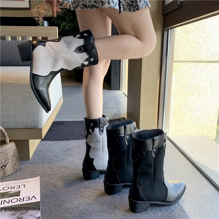 Pointed Toe  With Thick Heel Martin Boots