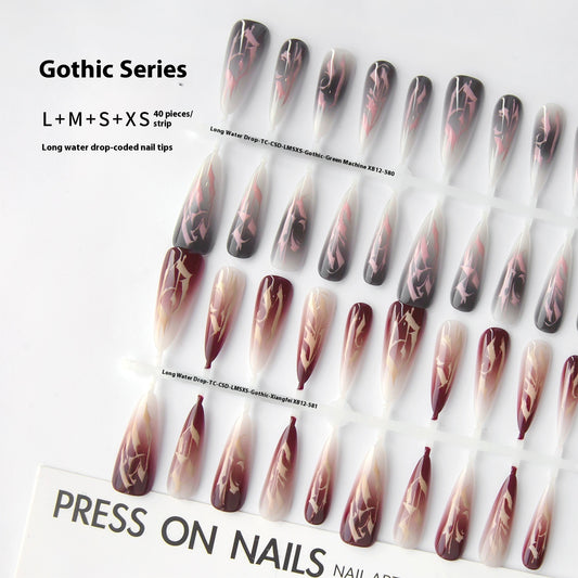European And American Y2g Antique Ins Style Manicure Long Water Drops Frosted