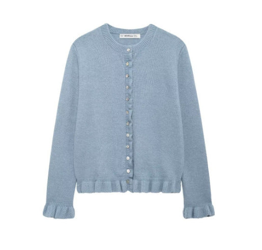 Round Neck Simple Laminated Knitted Coat