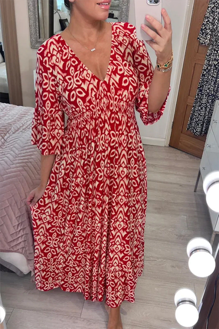 V-neck Floral Loose And Versatile Long Skirt