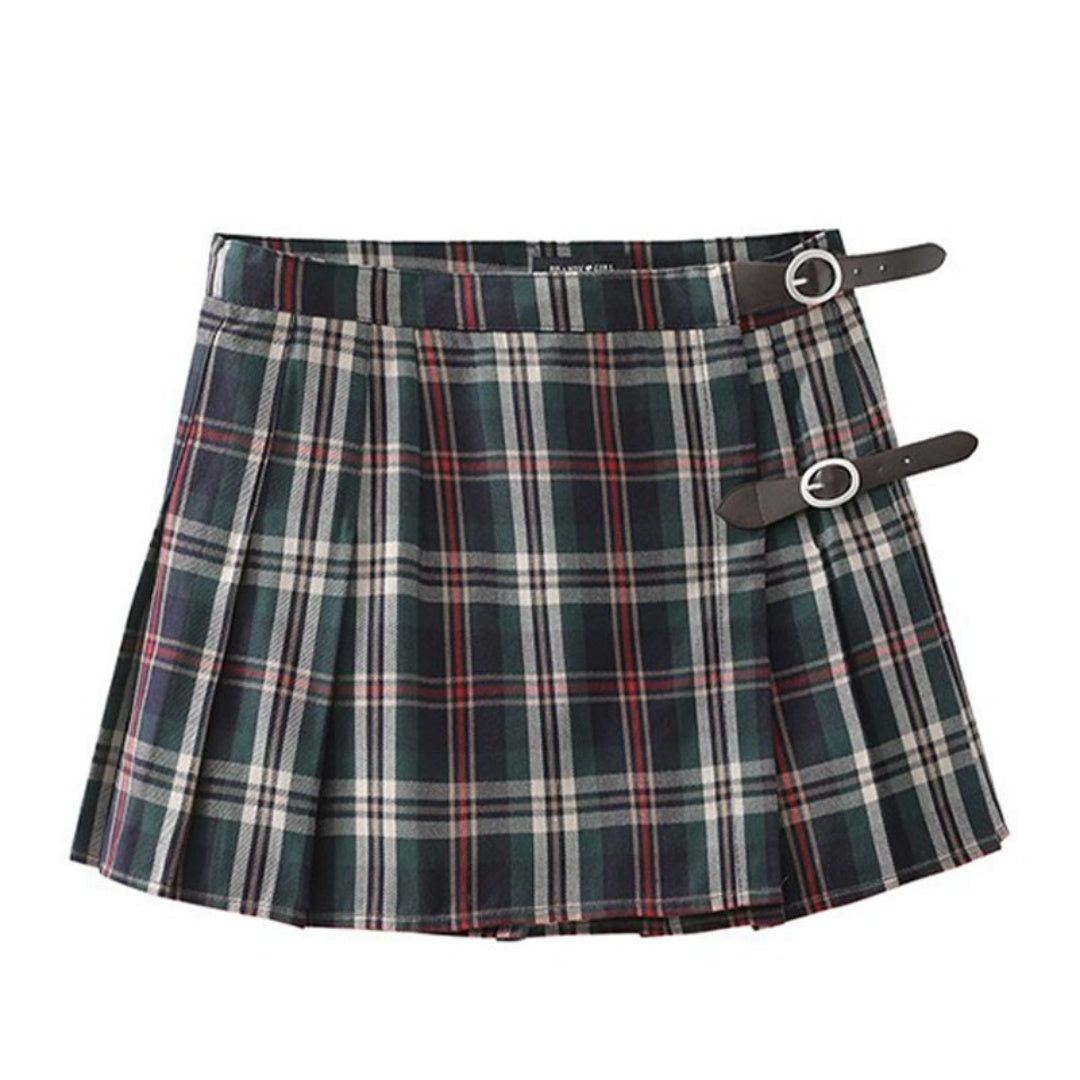 American Pleated Skirt Bm Half Body High Waisted Plaid Short Skirt