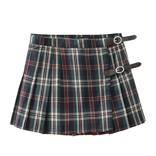 American Pleated Skirt Bm Half Body High Waisted Plaid Short Skirt