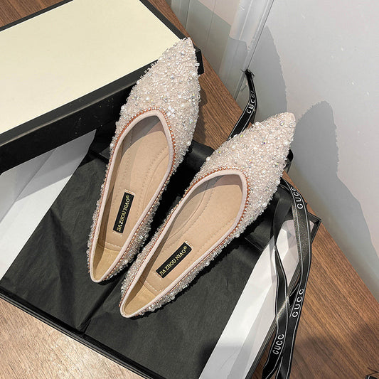 New Point Toe Rhinestone Soft Sole Women's Flats