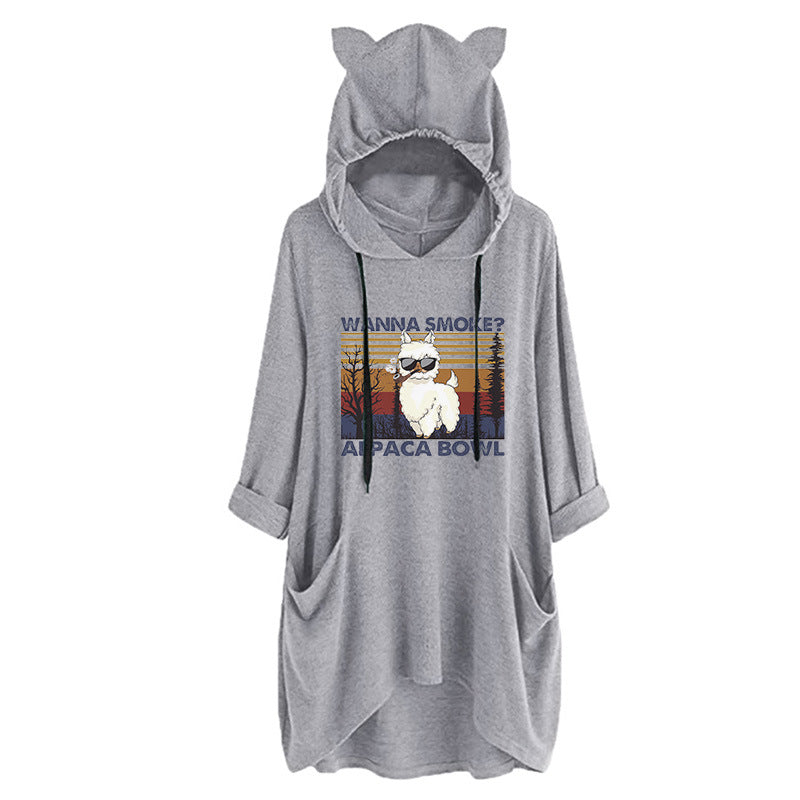 Half Sleeve Cat Ears WANNA SMOKE Cute Sweatshirt