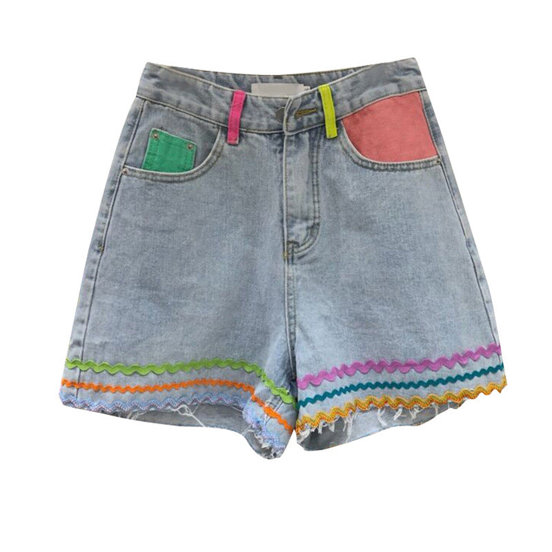 High Waist Slim Loose Raw Edge Denim Shorts Pants