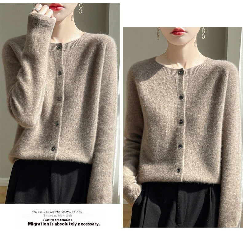 Round Neck Sweater Women's Simple All-match Cashmere Knitted Cardigan